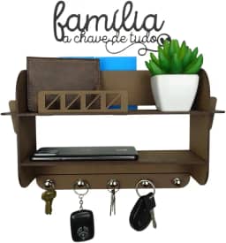 Porta Chaves e Cartas De Parede Com Prateleira Em Mdf