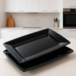 Bandeja Plástica para Petiscos, Kit com 20 Unidades, Cor Preta, para Bar e Festas