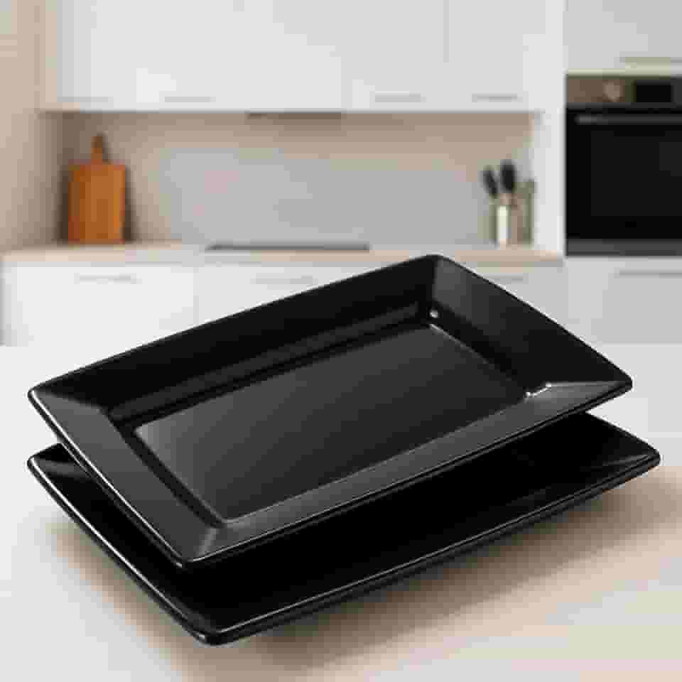 Bandeja Plástica para Petiscos, Kit com 20 Unidades, Cor Preta, para Bar e Festas