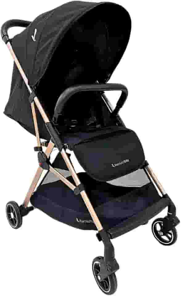 Carrinho Premium Baby Zurich Preto Gold Couro Preto