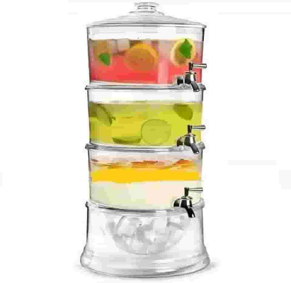SUQUEIRA TRIPLA DISPENSER 3 EM 1 GRANDE 10,5 LITROS ACRILICA MULTIUSO EMPILHAVEL INDEPENDENTE KIT REFRESQUEIRA SUCO AGUA HOTEL