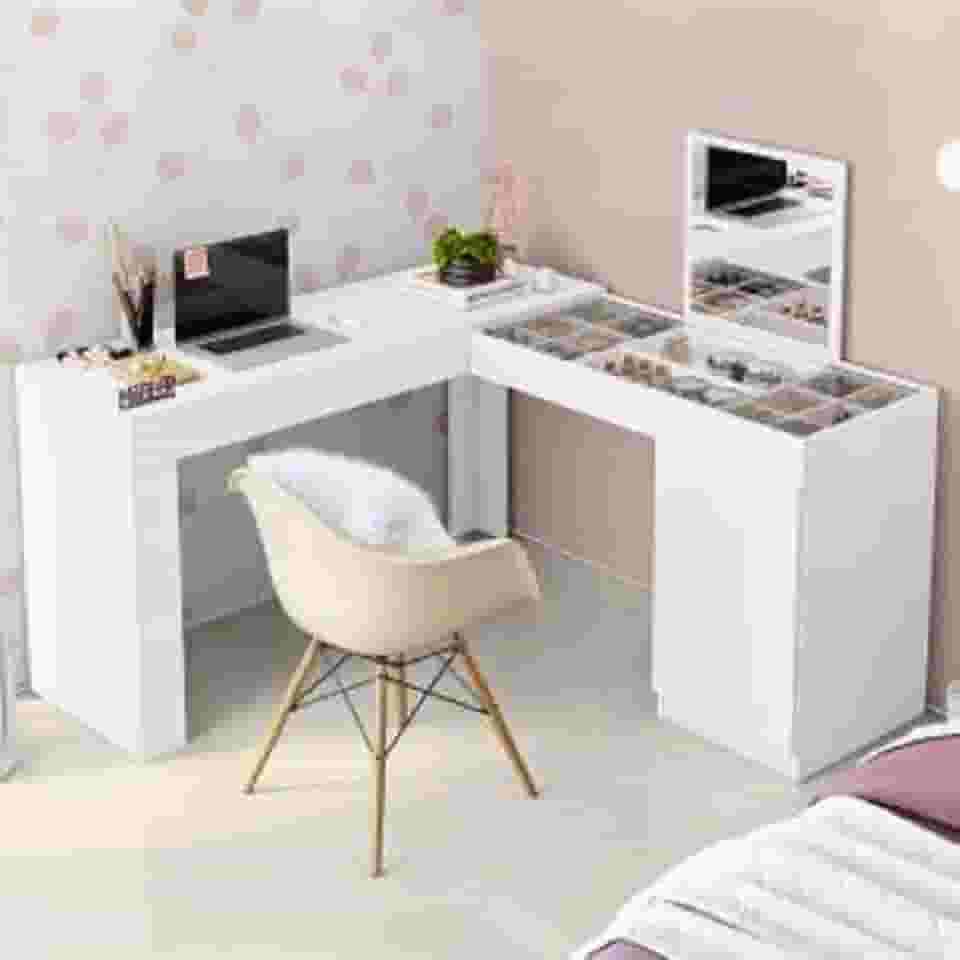 Escrivaninha com Penteadeira De Canto Star Branca