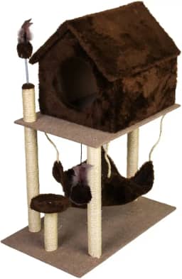 Arranhador Gato Casa Dois Andares com rede (Marrom)