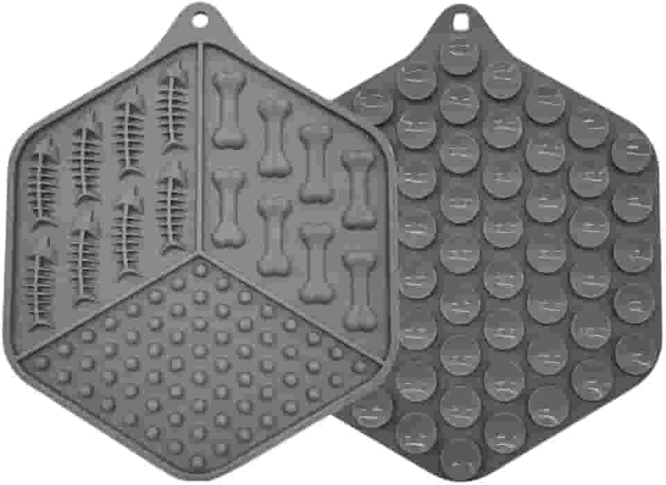 Comedouro Tapete de Silicone para Lamber com Ventosa 2D para Pet Cães e Gatos (Cinza, 16cm)