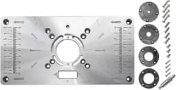 Placa Base de Alumínio para Mesa Tupia Invertida, com Régua Métrica e Acessórios de Montagem