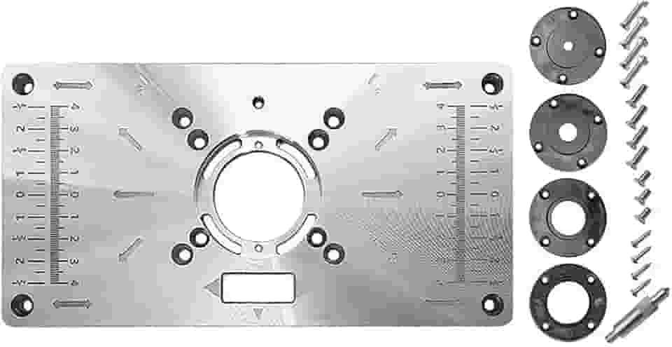 Placa Base de Alumínio para Mesa Tupia Invertida, com Régua Métrica e Acessórios de Montagem