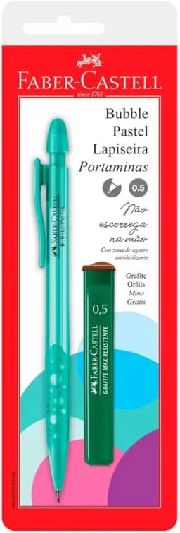 Faber-Castell, Lapiseira Bubble Pastel 0.5mm, Verde Água, com Grafite