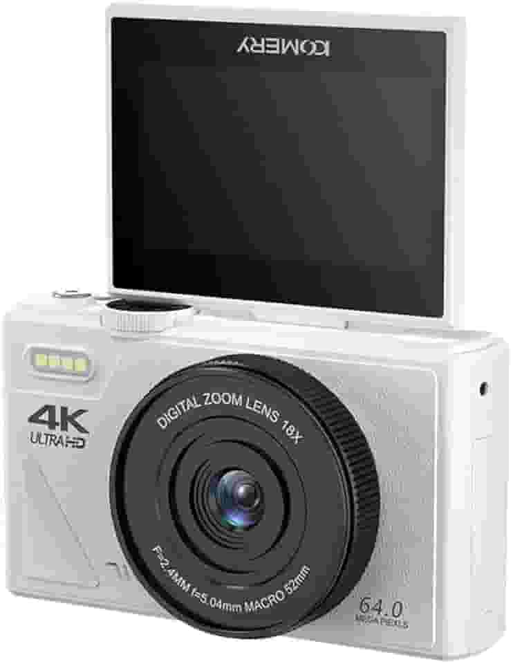 Câmera Digital 4K Para Fotografia, Foco Automático Wi-Fi, 64 Mp, Vlogs, Youtube, Com Lente Super Grande Angular E Macro, Tela Flip De 3' 180°, Compacta Viagem Iniciante, Branca