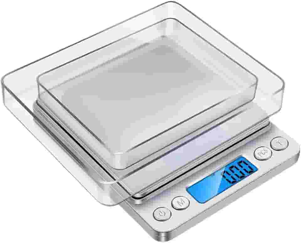 Balança de Cozinha Digital Precisão 0,1g até 2kg Com Visor Luminoso, Sensores de Alta Precisão e Pesagem em Diferentes Unidades de Medidas Com 2 Bandejas e 2 Pilhas Inclusas