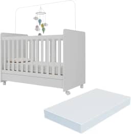 Berço Americano 3x1 com Colchão Incluso e Rodízios Pimpolho Multimóveis Branco