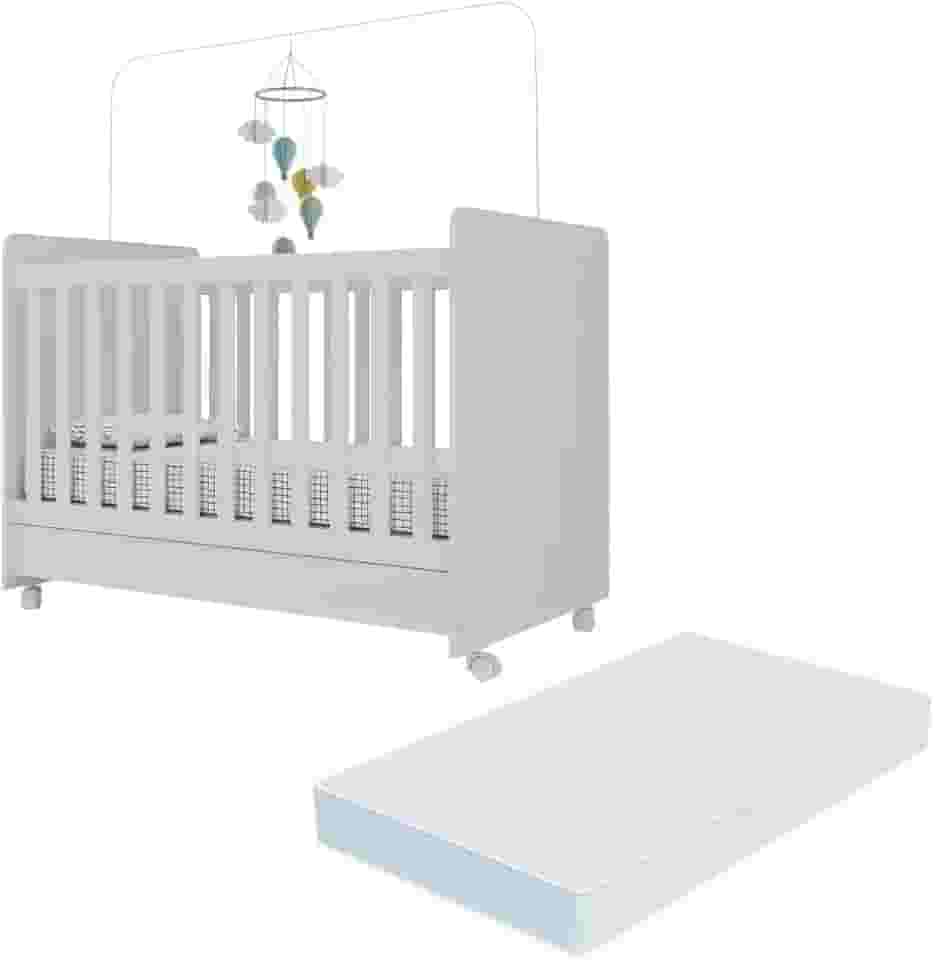Berço Americano 3x1 com Colchão Incluso e Rodízios Pimpolho Multimóveis Branco