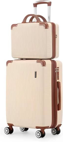 Mala de Bordo 10kg com Frasqueira Bagagem de Mão Expansivel Aprovada ANAC com 4 Rodas duplas 360° Cadeado AntiFurto TSA Mala de Viagem Alça Lateral com Divisória, Leve Resistente (Bege)