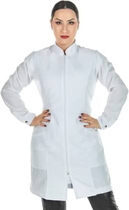 Jaleco Feminino Oxford Zíper Manga Longa Branco