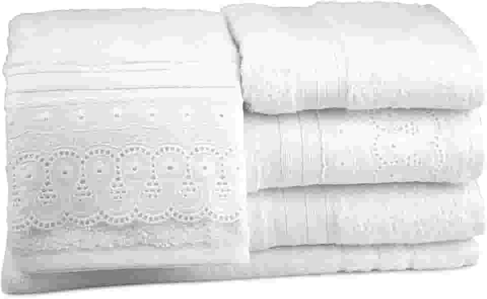 Jogo De Banho 5 Peças Tamanho Gigante Com Bordado Inglês Cristal Renascença Branco - 43231