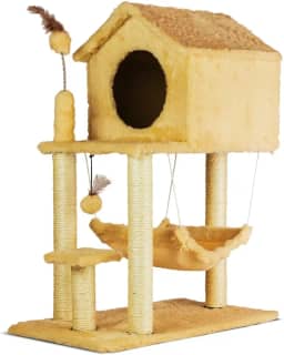 Arranhador Para Gatos Casa E Playground Torre Andares Com Rede(Bege)