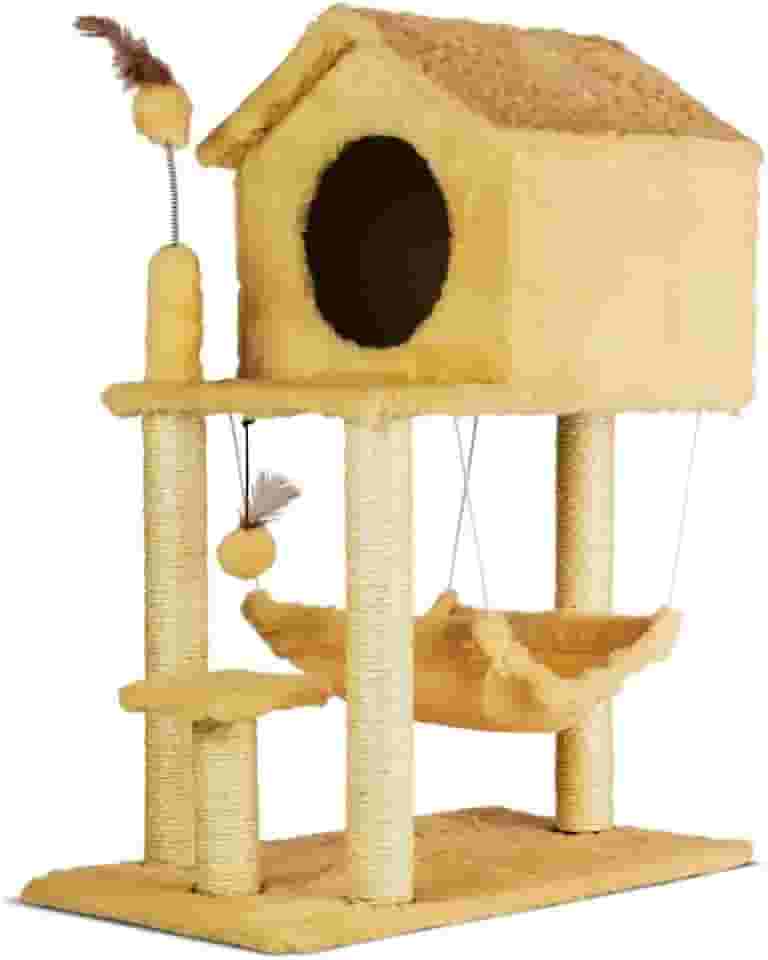 Arranhador Para Gatos Casa E Playground Torre Andares Com Rede(Bege)