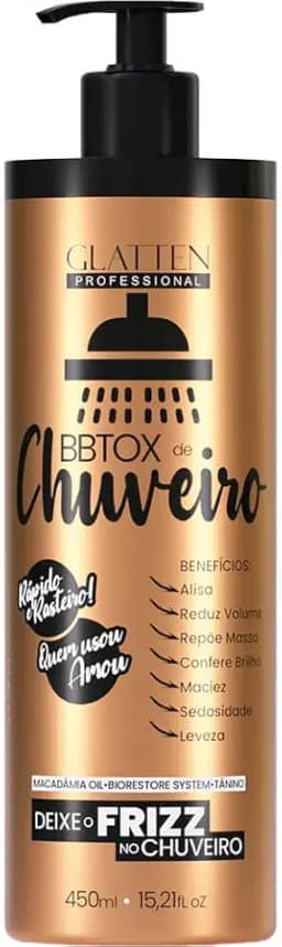Glatten Bbtox de Chuveiro - Máscara Rápida de Alisamento Redução e Brilho 450ml