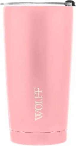 WOLFF - Copo Térmico de Aço Inox Parede Dupla Com Tampa 600ml Rosé - Para Viagem - Mantém a Bebida na Temperatura Ideal