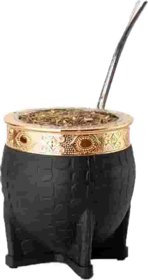 Mate Imperial Argentino Kit Mate, Taza de te Acero inoxidável, com caneca de cuia de chá de palha, uma bomba (palha), couro artesanal embrulhado ideal para presente e viagem (preto)