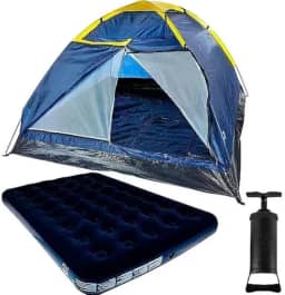 Barraca Camping 4 Pessoas Porta Dupla com Colchão Inflável Casal Resistente + Bomba de Ar