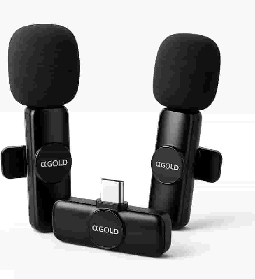 Microfone de Lapela Sem Fio Tipo-C Duplo MCF-07 | Plug & Play compatível com Android USB-C e Iphone USB-C | Alcance até 20 m | Som Nítido e Estável