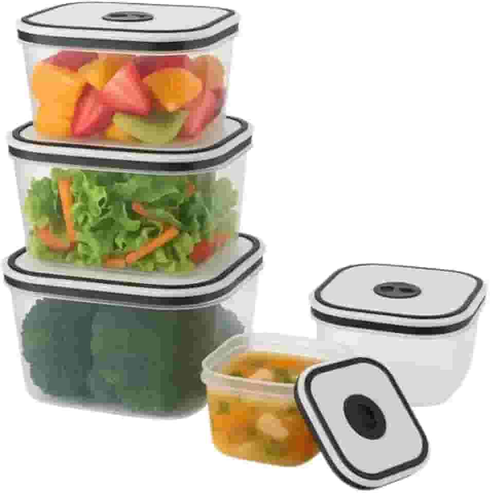 Kit 5 Potes Herméticos Premium para Geladeira – Organizadores Quadrados com Vedação, Sem BPA, Perfeitos para Frutas, Legumes e Refeições