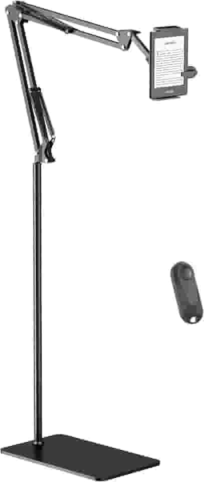 Kefotic Suporte de chão para leitura Kindle na cama com virador de página remoto, suporte de braço de tablet mãos livres para acessório Kindle, compatível com iPhone Paperwhite eReader Tablet de 4,5 a