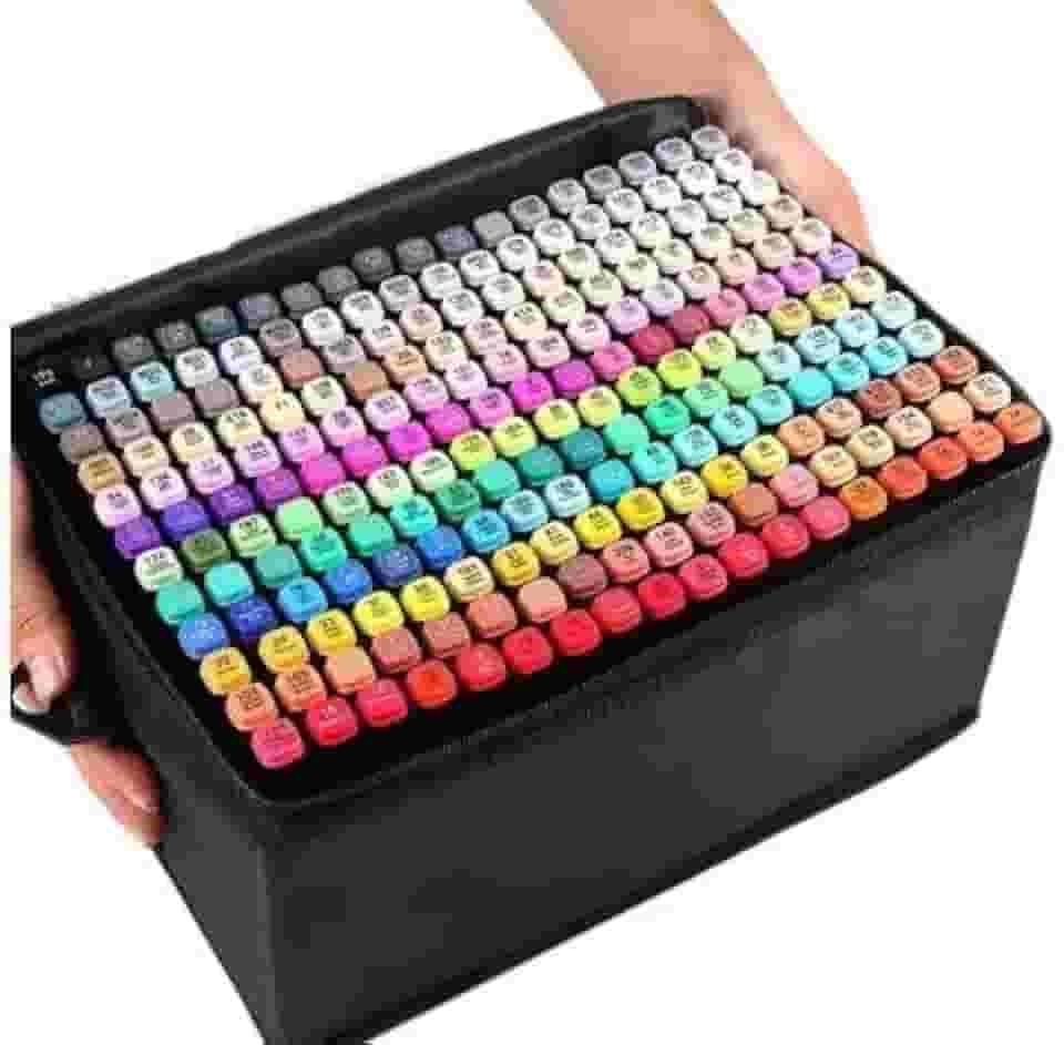 Conjunto de Canetas Marcador Permanente Canetinhas para Colorir Touch com Ponta Dupla para Desenhos Profissional e Escolar com Duas Pontas Hidrográficas com Estojo para Transporte Brashopmall® (120)