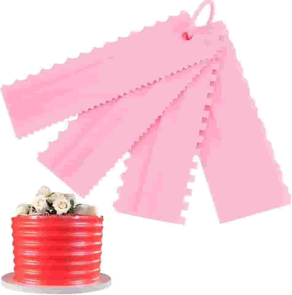 Kit 4 Espátulas Decorativas para Bolos – Texturas e Acabamento Profissional, Plástico Resistente, Leve e Fácil de Usar, Ideal para Confeitaria e Chantilly| Rosa