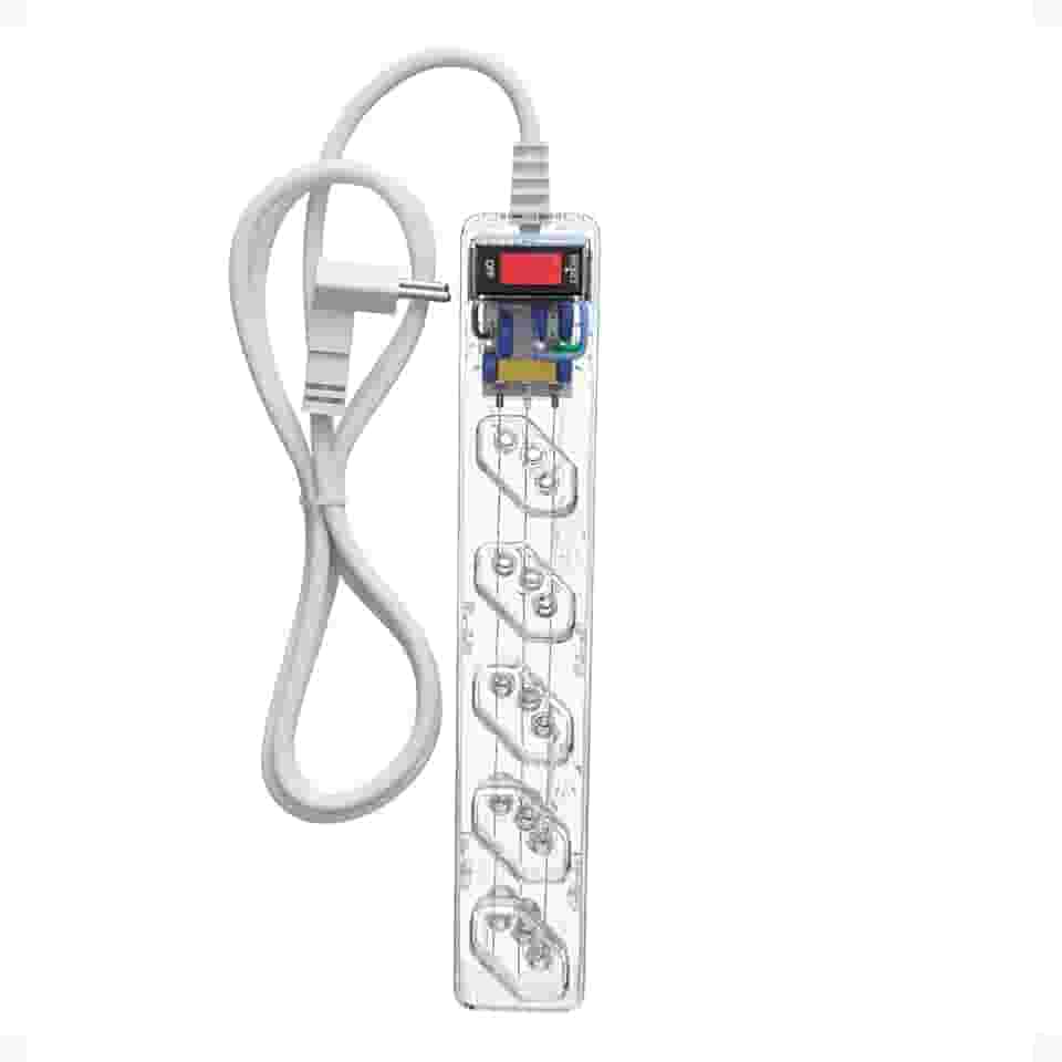 Filtro de Linha iCLAMPER Energia 5 com Proteção contra Surtos Elétricos(DPS) LCF 5 Tomadas, 3 Pinos, 10 Amperes para PC, Notebook, Monitor, Impressora, PS5, Alexa etc, Bivolt, Cabo de 1m Transparente