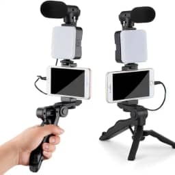 Kit de Gravação Completo para Celular – Tripé Ajustável, Luz LED e Microfone | Ideal para Vlogs, Lives, YouTube, TikTok e Conteúdo Digital
