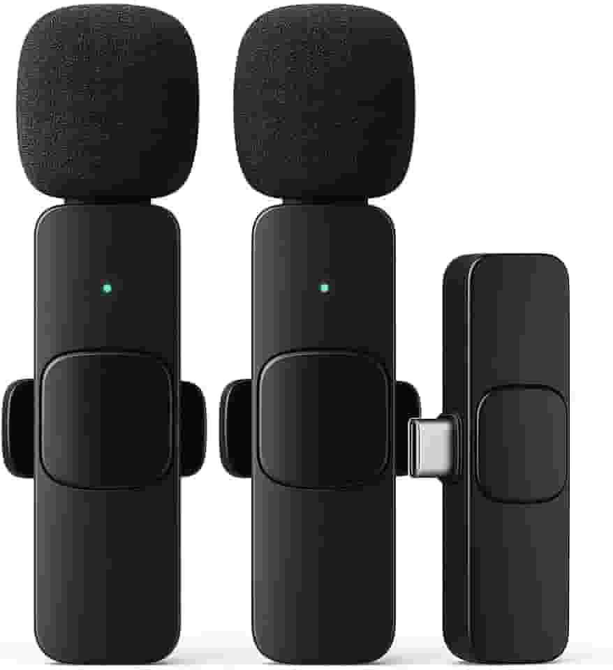 Kit 2 Microfones Lapela Sem Fio Compatível com Android e iPhone Tipo C 20m Vídeo Live YouTube Premium