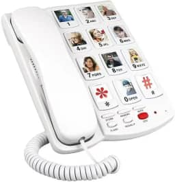 Telefones de botão grande para idosos – telefone com botão grande com mostrador de emergência SOS, volume extra alto, compatível com aparelho auditivo, fácil operação para idosos (imagem_chave)