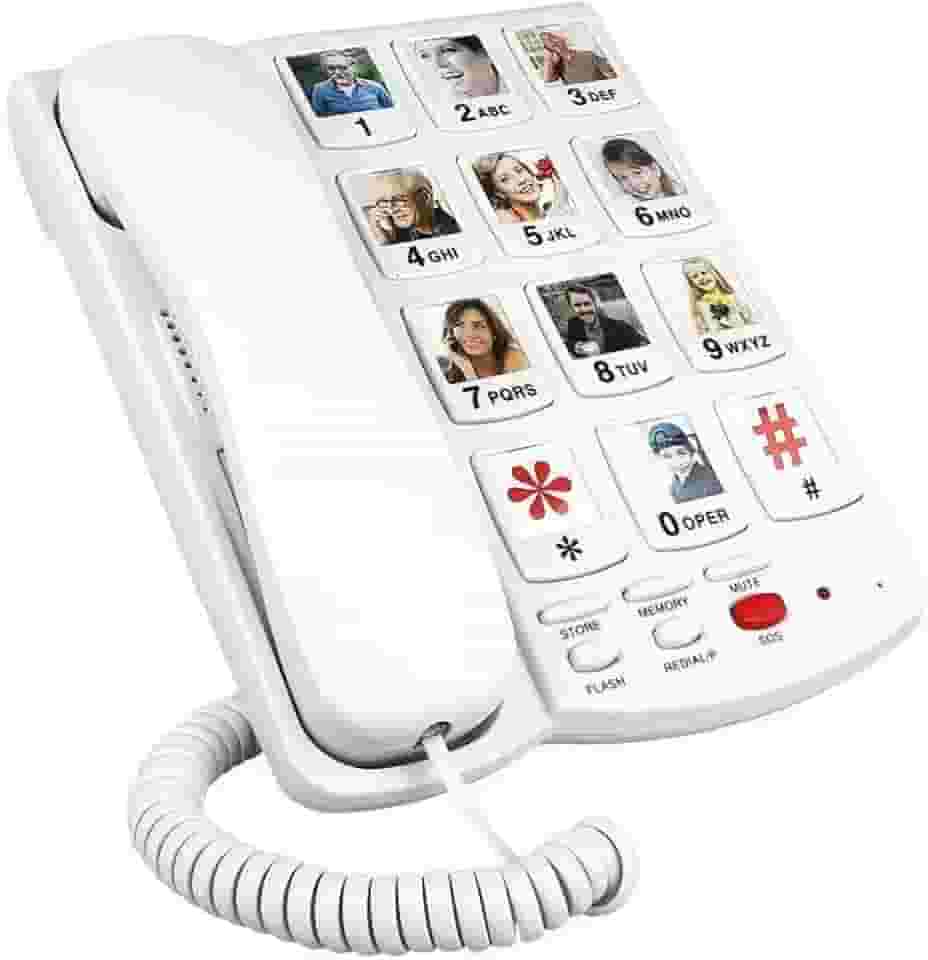 Telefones de botão grande para idosos – telefone com botão grande com mostrador de emergência SOS, volume extra alto, compatível com aparelho auditivo, fácil operação para idosos (imagem_chave)