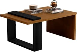 Mesa de Centro Decorativa Sala Estar e TV - Nature/Preto - Wandinha - TuttiCasa