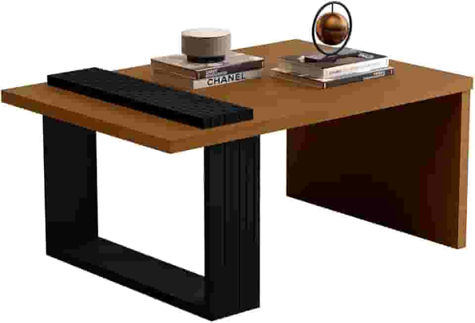 Mesa de Centro Decorativa Sala Estar e TV - Nature/Preto - Wandinha - TuttiCasa