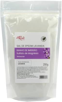 Sal de Epsom Lavanda, Banho de Imersão, Sulfato de Magnésio, Óleo Essencial, Arte dos Aromas 250g