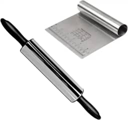 Kit Confeitaria Rolo para Massa e Espátula Cortadora em Aço Inox 2 Peças