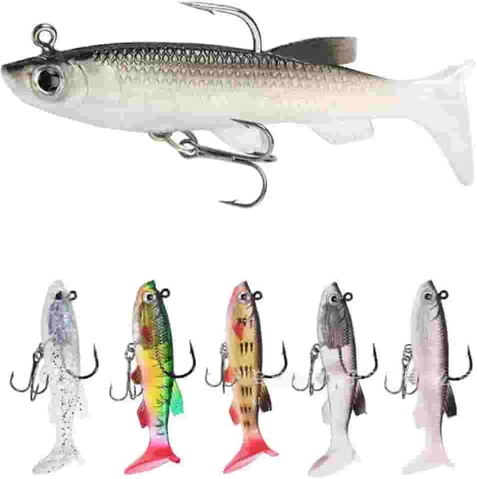 AOSTSOA Kit 5 Isca Artificial Silicone Shad Peixe Embutido Chumbadas