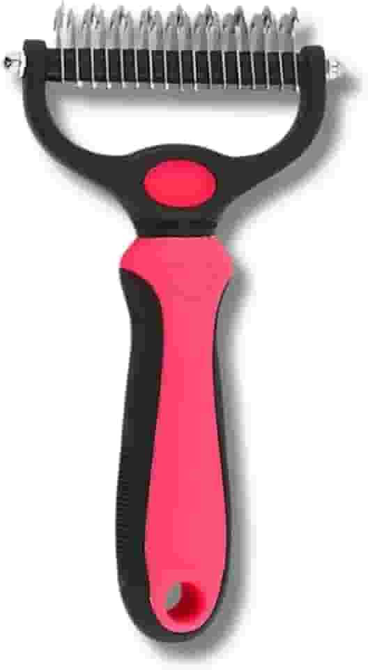 Desembolador Pente Escova Removedor de Pêlos Longos Duplo para Pet Cachorro e Gato (Rosa)