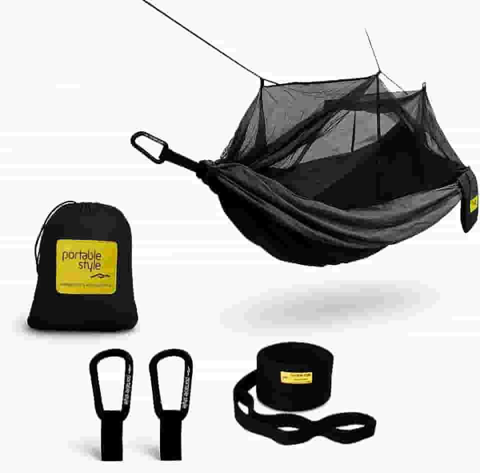 Rede Descanso Portátil com Mosquiteiro Selva Amazônia Dupla c/Cinta fixação Fácil