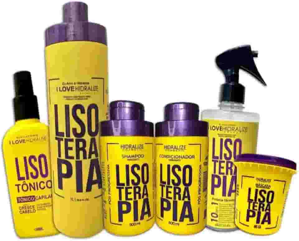 Kit 6 em 1 Lisoterapia - Progressiva, Shampoo, Condicionador, Protetor Térmico, Tônico Capilar e Máscara