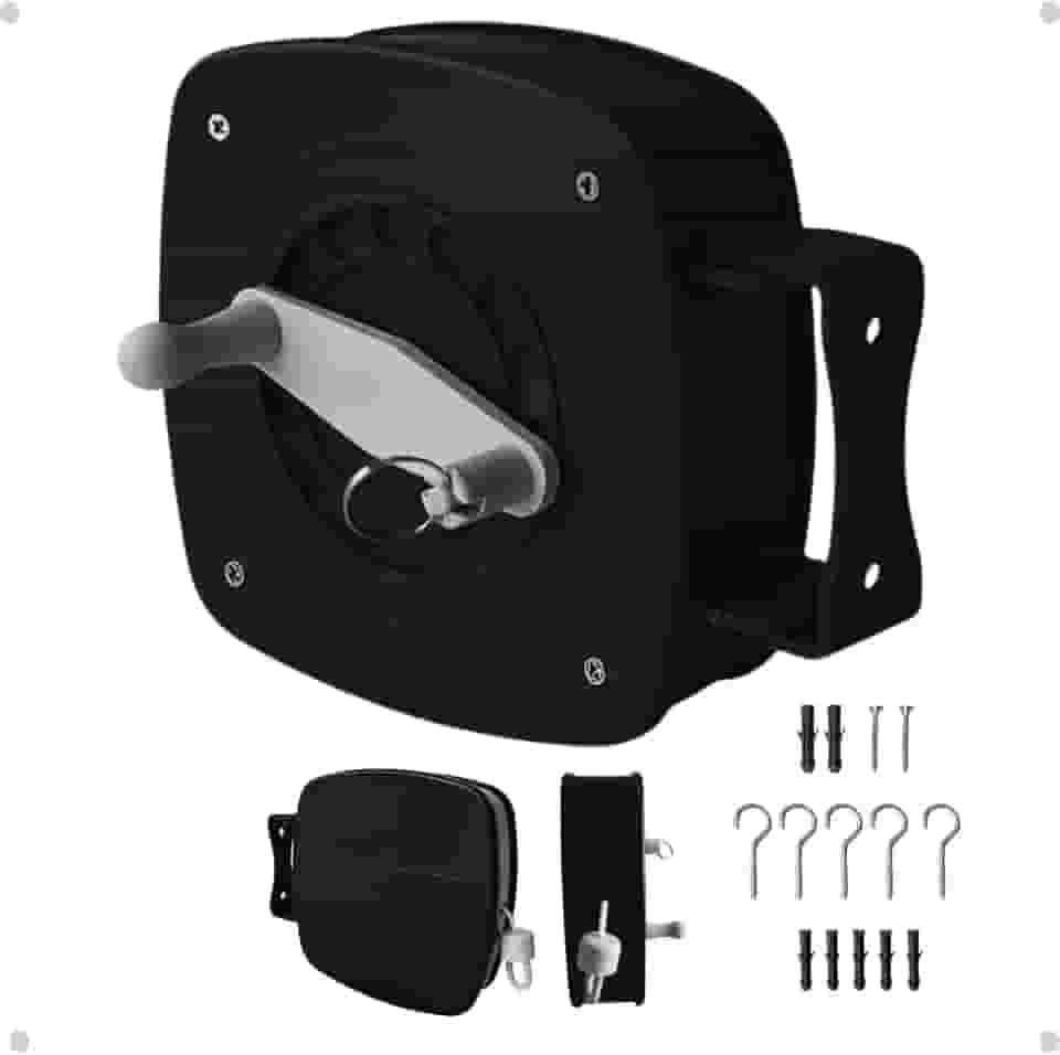 Varal Nylon Retrátil Recolhível De Parede Seca 30m Corda Preto