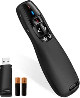 Apresentador Passador de Slides Sem Fio com Laser | 30m Alcance | Controle Laser Sem Fio 2.4G Profissional | Passador de Slides | Laser Vermelho p/Apresentações + 2 Pilhas AAA