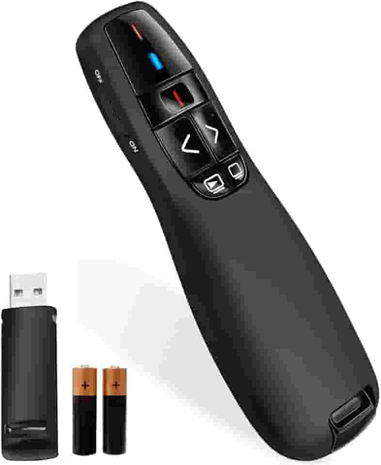 Apresentador Passador de Slides Sem Fio com Laser | 30m Alcance | Controle Laser Sem Fio 2.4G Profissional | Passador de Slides | Laser Vermelho p/Apresentações + 2 Pilhas AAA