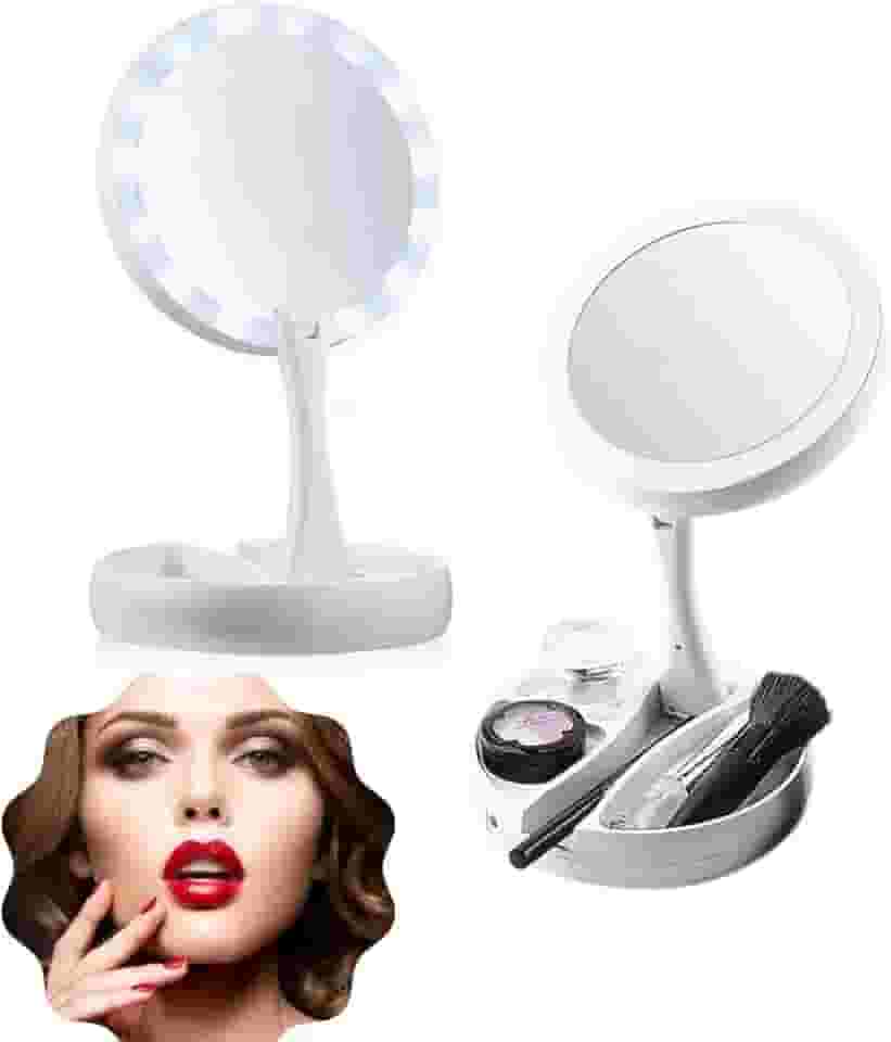 Espelho Dobrável Maquiagem Luz Led Zoom 10x Duas Faces