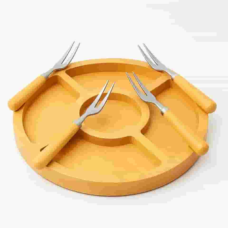 Kit Petisqueira de Bambu 29x29 cm com 4 Garfinhos | Tábua para Frios, Queijos e Petiscos | Sustentável e Elegante