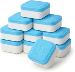 Kit 10 Pastilhas Limpadoras para Máquina de Lavar Remove Mau Cheiro, Limpeza Profunda, Proteção 12 Meses, Compatível com Todas as Máquinas, Tampa Frontal e Superior