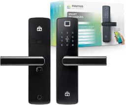 Smart Fechadura Digital Wi-Fi de Embutir Positivo Casa Inteligente, Abertura por Senha, Biometria, Tag, Chave e Aplicativo, Preta com Maçaneta