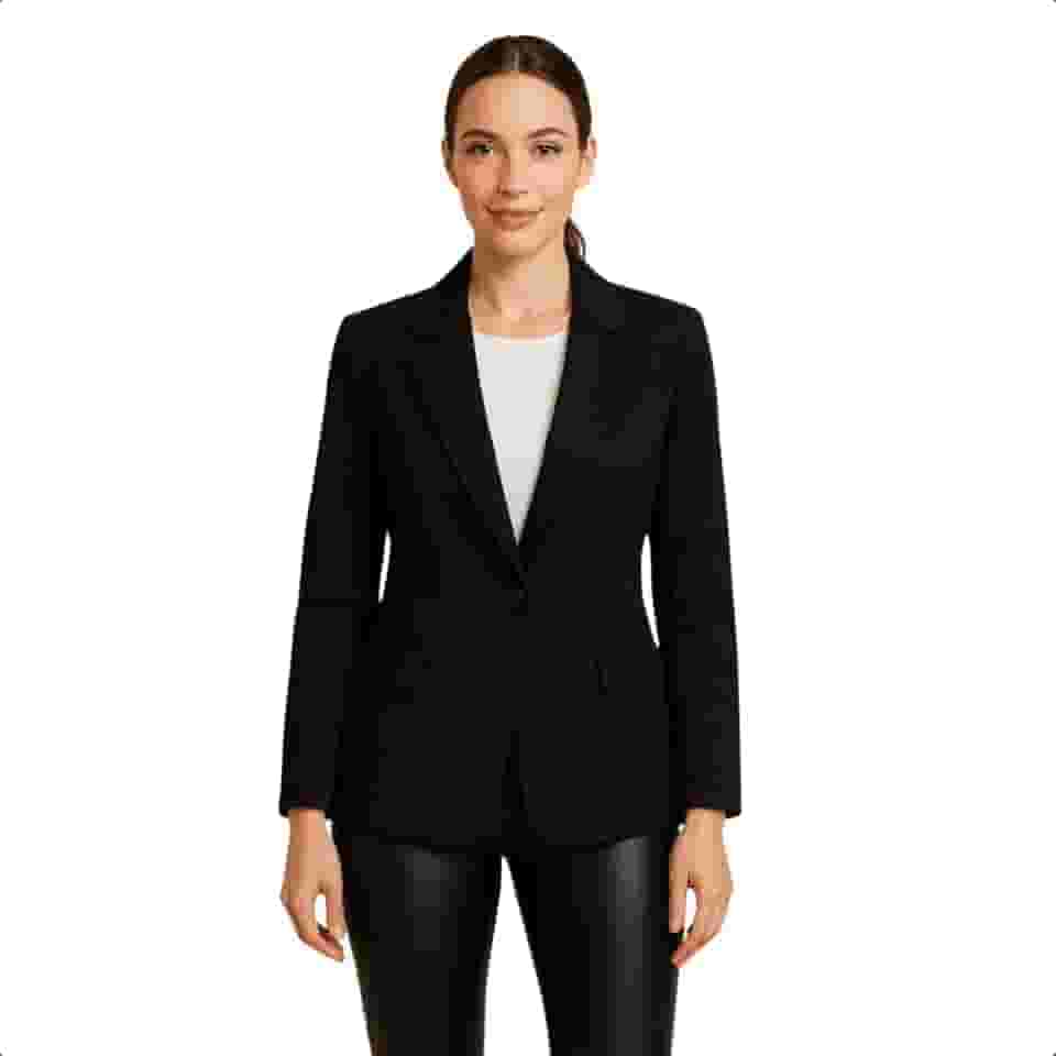 Blazer Feminino Sem Forro com Botão Encapado e Bolsos Falsos